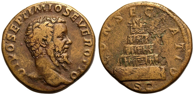 ROMAN EMPIRE. Divus Septimius Severus. 
Bronze Sestertius, AD 211. Rome. 
Obv:...