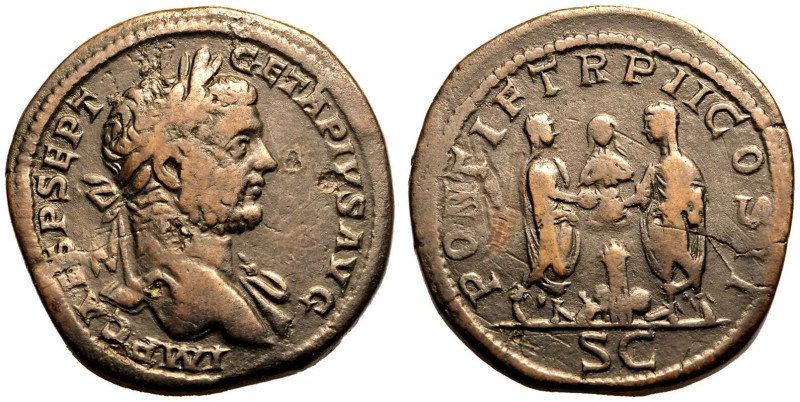 ROMAN EMPIRE. Geta. 
Bronze Sestertius, AD 210. Rome. 
Obv: IMP CAES P SEPT GE...