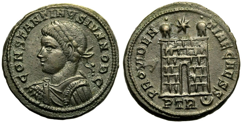 ROMAN EMPIRE. Constantine II (Caesar). 
Billon Nummus, AD 326. Treveri. 
Obv: ...