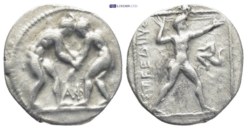 Pamphylia, Aspendos. Ca. 380/75-330/25 B.C. AR stater (21mm, 10.8 g). Two wrestl...