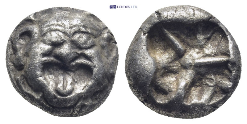 Mysia. Parion circa 500-450 BC. Drachm AR (12mm, 3,9 g) Facing gorgoneion with p...