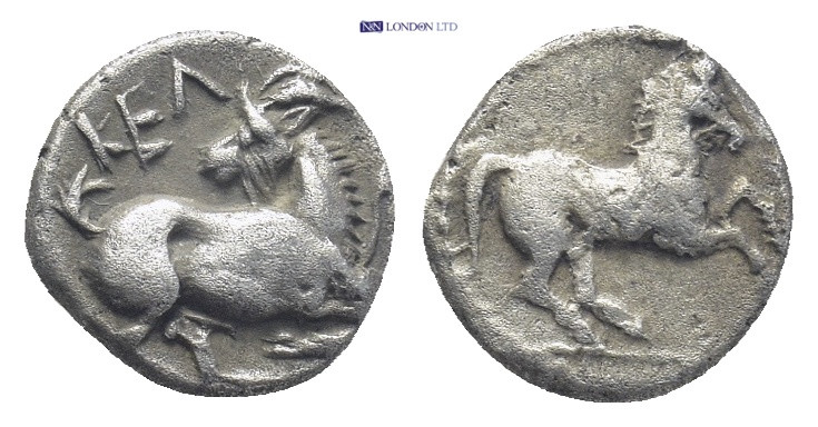 CILICIA, Kelenderis (Circa 3rd century BC) AR Obol (9mm, 0.7 g) Obv: KEΛ. Goat k...