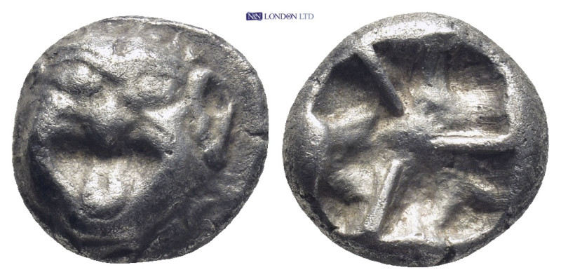 Mysia. Parion circa 500-450 BC. Drachm AR (12mm, 3,9 g) Facing gorgoneion with p...