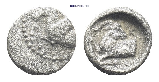Cilicia, Kelenderis AR Hemiobol. (6mm, 0.35 g) Circa 425-400 BC. Forepart of Peg...