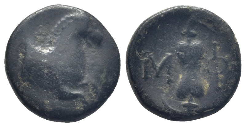 PAMPHYLIA. Aspendos. Ae (16mm 3.9 g) (4th-3rd centuries BC). Obv: Forepart of ho...