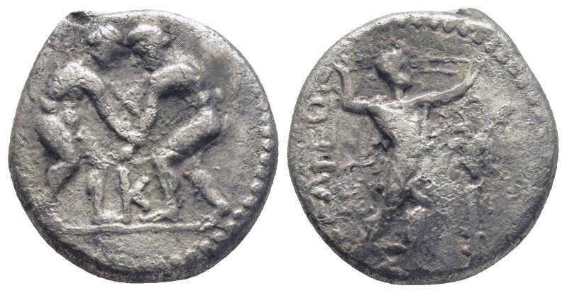 Pamphylia, Aspendos AR Stater. (20mm, 9.2 g) Circa 325-250 BC. Two wrestlers gra...