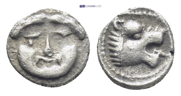 Pamphylia. Aspendos circa 460-360 BC. Obol AR (8mm , 0.51 g) Gorgoneion with pro...