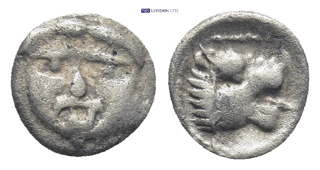 Pamphylia. Aspendos circa 460-360 BC. Obol AR (8mm, 0.48 g) Gorgoneion with prot...