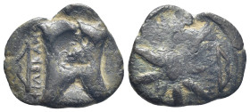 PONTOS. Uncertain (Amisos?). Time of Mithradates VI (Circa 130-100 BC). Ae. (20mm, 4.1 g) Obv: Bashlyk left; bow to right; c/m: bow in circle. Rev: St...