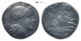 KINGS OF THRACE. Lysimachos (305-281 BC). Ae. (13mm, 2.6 g) Obv: Helmeted head of Athena right. Rev: ΒΑΣΙΛΕΟΣ / ΛΥΣΙΜΑΧΟΥ. Forepart of a lion right. C...
