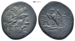 Paphlagonia, Sinope, c. 85-65 BC. Æ (20mm, 7.17 g). Laureate head of Zeus r. R/ Eagle standing l., head r., on thunderbolt; monogram to l., star to r....