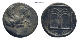 Troas, Skepsis AE (9mm, 0.9 g) ca 400-310 BC). Obv: Forepart of Pegasos right Rev: Palm tree within linear square.