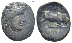 Seleucid Kingdom, Seleukos I 312-281 BC, AE (20mm, 7.3 g) Winged head of Medusa right Rev. Bull butting right.