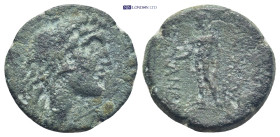 SELEUKID KINGS of SYRIA. Antiochos III the Great, 222-187 BC. Ae (19mm, 4.1 g), Sardes. Laureate head of Apollo right. Rev. Apollo standing left, hold...