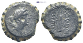 Seleukid Kingdom. Demetrios I Soter. 162-150 B.C. Serrate AE (20mm, 7.4 g). Antioch mint. Draped bust of Artemis right, bow and quiver over shoulder /...
