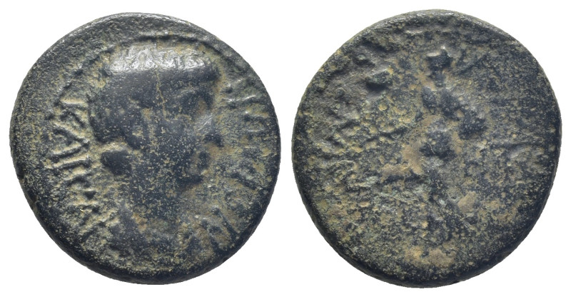 Pamphylia, Side AE (18mm, 5.2 g) Nero (54-68) Obv: ΝƐΡWΝ ΚΑΙϹΑΡ; laureate draped...