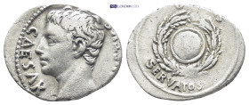 AUGUSTUS (27 BC-14 AD). Denarius. (20mm, 3.55 g) Uncertain mint in Spain, possibly Colonia Patricia. Obv: CAESAR AVGVSTVS. Bare head left. Rev: OB CIV...