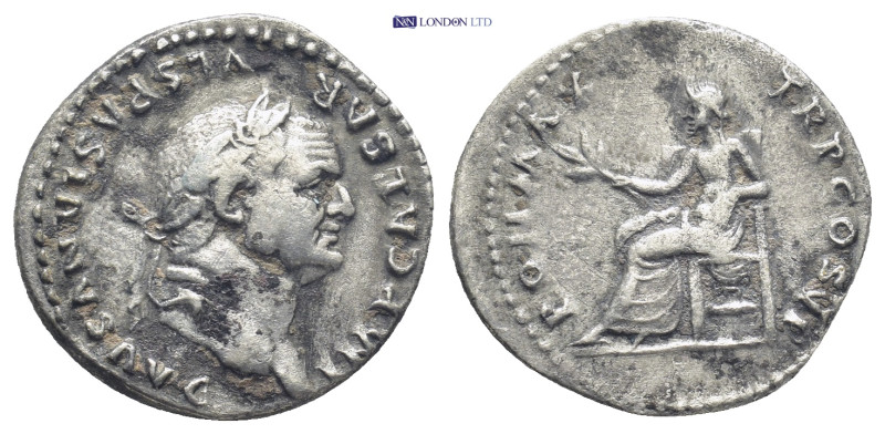 Vespasianus AR Denarius 75 AD Silver (19mm, 3.47 g) (69-79 AD); Roma (Rome) Mint...