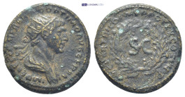 Trajan AD 98-117. Rome Semis Æ (19mm, 4.22 g) IM[P CAES NER] TRAIANO OPTIMO AVG GERM, radiate and draped bust right / DAC PARTHICO P M TR POT XX COS V...
