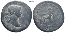 TRAJAN, A.D. 98-117. AE Sestertius (34mm, 24.4 g), Rome Mint, ca. A.D. 103-111. "IMP CAES NERVAE TRAIANO AVG GER DAC P M TR P COS V P P" Laureate head...