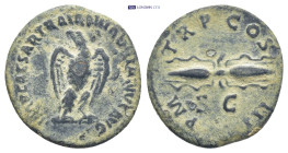Hadrian Æ Quadrans. (18mm, 2.4 g) Rome, 122-125. Eagle standing r., head l., with wings displayed / Winged thunderbolt.