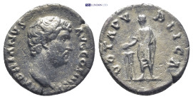 Hadrian, 117-138. Denarius (17mm, 2.5 g), Rome, c. 137. HADRIANVS AVG COS III P P Bare head of Hadrian to right. Rev. VOTA PVBLICA Hadrian, togate, st...