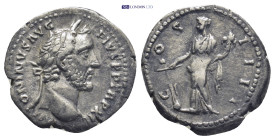 Antoninus Pius AR Denarius. (19mm, 3.1 g) Rome, AD 148-149. ANTONINVS AVG PIVS P P TR P XII, laureate and draped bust to right, wearing aegis / COS II...