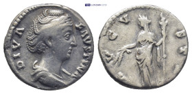 Diva Faustina. Denarius. (16mm, 3.0 g) 141-146 AD. Rome. Anv.: DIVA FAVSTINA, draped bust right. Rev.: AVGVSTA, Ceres, veiled, standing left, holding ...