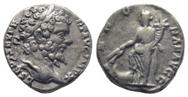 Septimius Severus AR Denarius. (16mm, 3.5 g) Laodicea ad Mare, AD 198-202. L SEPT SEV AVG IMP XI PART MAX, laureate head right / ANNONAE AVGG, Annona ...