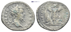 Septimius Severus AR Denarius. (18mm, 2.8 g) Rome, AD 201. SEVERVS PIVS AVG, laureate head right / PART MAX P M TR P VIII, bound captive seated to eit...