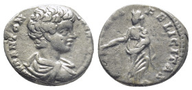 Caracalla, Caesar (196-198 AD). Rome AR Denarius (17mm, 3.7 g) Obv: M AVR ANTON CAES PONTIF. Bare-headed and draped bust of Caracalla to right. Rev: I...