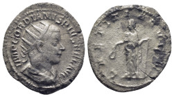 Gordian III AD 238-244. Rome Antoninianus AR (23mm, 4,0 g) IMP GORDIANVS PIVS FEL AVG, radiate, draped and cuirassed bust to right / LAETITIA AVG N, L...