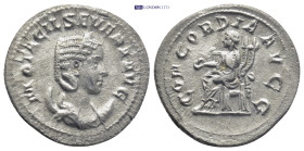 Otacilia Severa AD 244-249. Rome Denarius AR (22mm., 2.6 g). OTACIL SEVERA AVG, draped bust right, wearing stephane, set on crescent / CONCORDIA AVGG,...