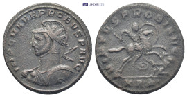 Probus Æ Antoninianus. (22mm, 3.9 g) Serdica, AD 280-281. IMP C M AVR PROBVS P F AVG, radiate, helmeted and cuirassed bust left, holding spear over sh...