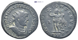 Maximianus, AE Antoninianus, (22mm, 4.0 g) Ticinum, 292 AD. IMP C M VAL MAXIMIANVS AVG, radiate, draped, cuirassed bust right / HERCVLI CONSERVAT, Her...