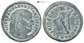 Constantius I. AD 305-306. Æ (27mm, 11.5 g). Nicomedia mint, 2nd officina. Laureate head right / Genius standing left, holding patera and cornucopia; ...