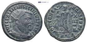 Licinius I (308-324). Æ Follis (19mm, 2.6 g). Alexandria, 321-4. Radiate, draped and cuirassed bust r. R/ Jupiter standing l., holding crowning Victor...