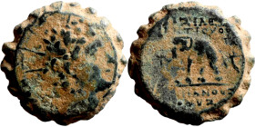 Antiochos VI Dionysos, 144-142 BC. Ae Serrate Antioch on the Orontes. Radiate and diademed head right. Rev. ΒΑΣΙΛΕΩΣ ΑΝΤΙΟΧΟΥ / ΕΠΙΦΑΝΟΥΣ ΔΙΟΝΥΣΟΥ Ele...