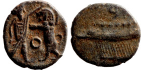 Sidon. Ba'alšillem II, circa 401-366 BC. 1/16 Shekel silver Phoenician galley left, waves below. Rev. Persian king or hero, holding dagger in his righ...