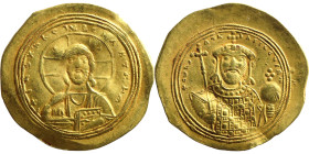 Constantin IX. Monomachos, 1042 - 1055 n. Chr. Histamenon Mzst. Konstantinopel. Vs.: + IhS XIS REX REGNANTInm, frontale Christusbüste mit Kodex. Rs.: ...