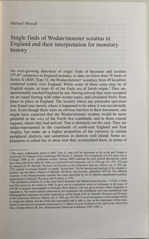 Metcalf D.M. Single finds of Wodan/Monster sceattas in England and their interpr...