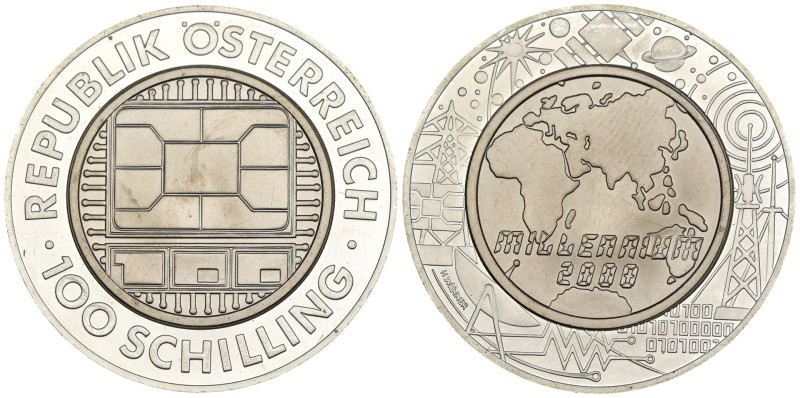 Austria - 100 Scellini 2000 - Bimetallico: centro in titanio, anello in argento ...