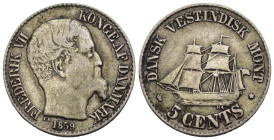 Danimarca - Indie Occidentali Danesi - Federico VII (1848-1863) - 5 Centesimi 1859 - Ag. - KM#65