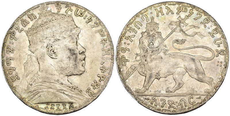 Etiopia - Menelik II (1889-1913) - 1 Birr 1892 - Ag. - KM#19 - colpo al D/ colpo...