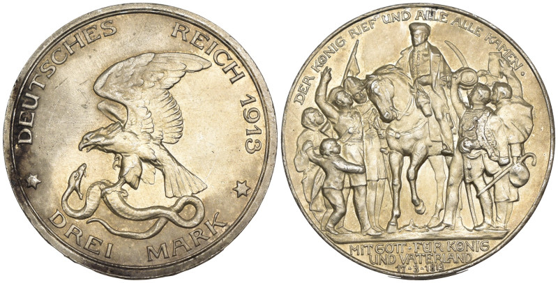 Germania - Regno di Prussia - Guglielmo II (1888-1918) - 3 Marchi 1913 - 100° an...