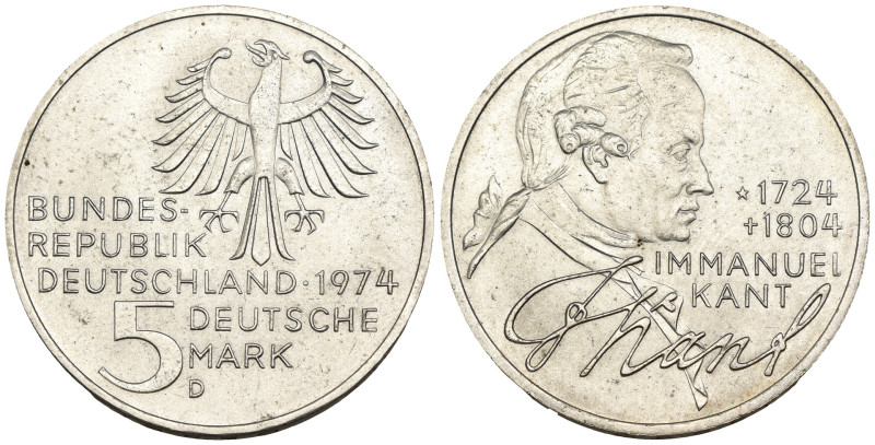 Germania - 5 Deutsche Mark 1974D - 250° anniversario della nascita di Immanuel K...