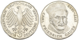 Germania - 5 Deutsche Mark 1977 - 200° anniversario della nascita di Carl Friedrich Gauss - Ag. - KM#145