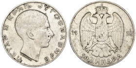 Jugoslavia - Pietro II (1934-1945) - 50 Dinara 1938 - Ag. - KM#24