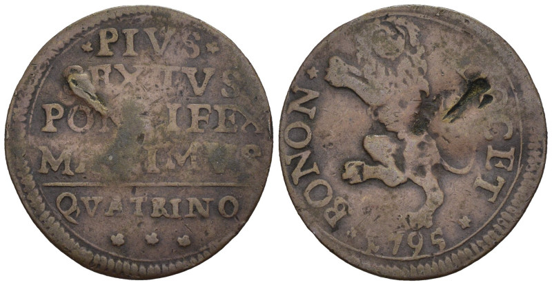 Bologna - Stato Pontificio Pio VI (1775-1799) - Quattrino 1795 - Cu. - gr. 2,01...