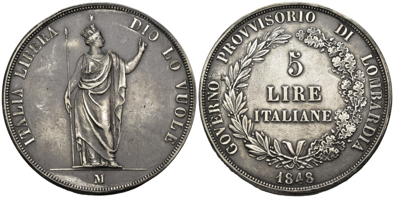 Milano - Governo Provvisorio di Lombardia - 5 Lire 1848 - Ag. - gr. 24,83 - Gig....